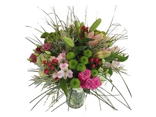 Flower bouquet of different flowers - alstromeria, chrysanthemums, roses