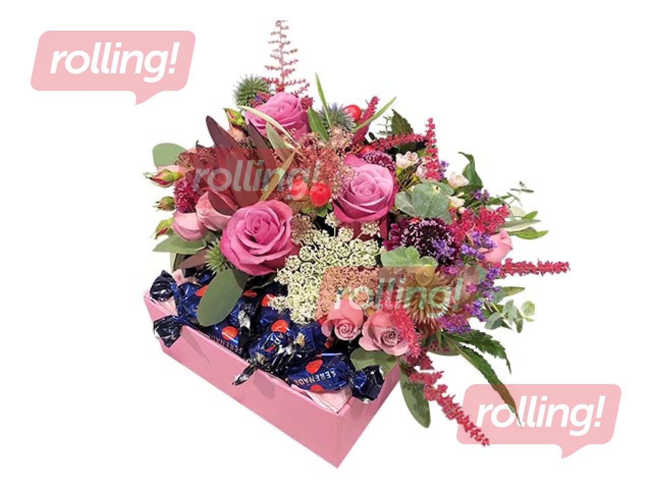 Ziedu kompozīcija Saldākai dienai ar Serenādes konfektēm (piegāde tikai Rīgā un Rīgas rajonā)