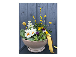 Pavasara kompozīcija māla traukā