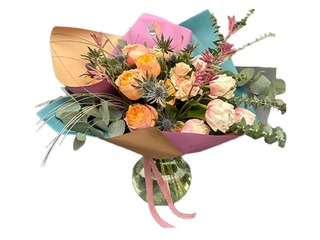 Flower bouquet with roses, tulips, and greenery, Ø52cm