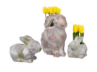 Dekoratīvais puķu pods Stone trusis, betona, pelēks, 18x13x14.5cm