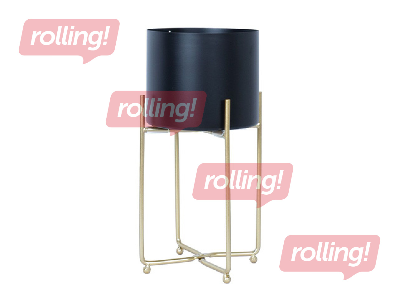 Dekoratīvais puķu pods Deia Black S, ar statīvu, metāla, melns, 19.5x18x37cm