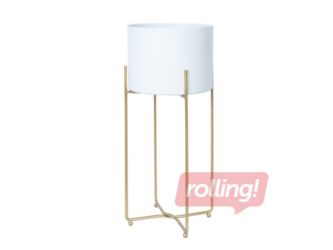 Decorative flower pot Deia White L, with stand, metal, white, 24.5×23.5×57cm