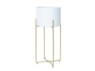 Decorative flower pot Deia White L, with stand, metal, white, 24.5×23.5×57cm