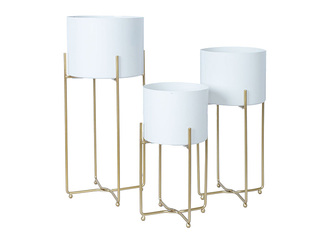 Decorative flower pot Deia White L, with stand, metal, white, 24.5×23.5×57cm