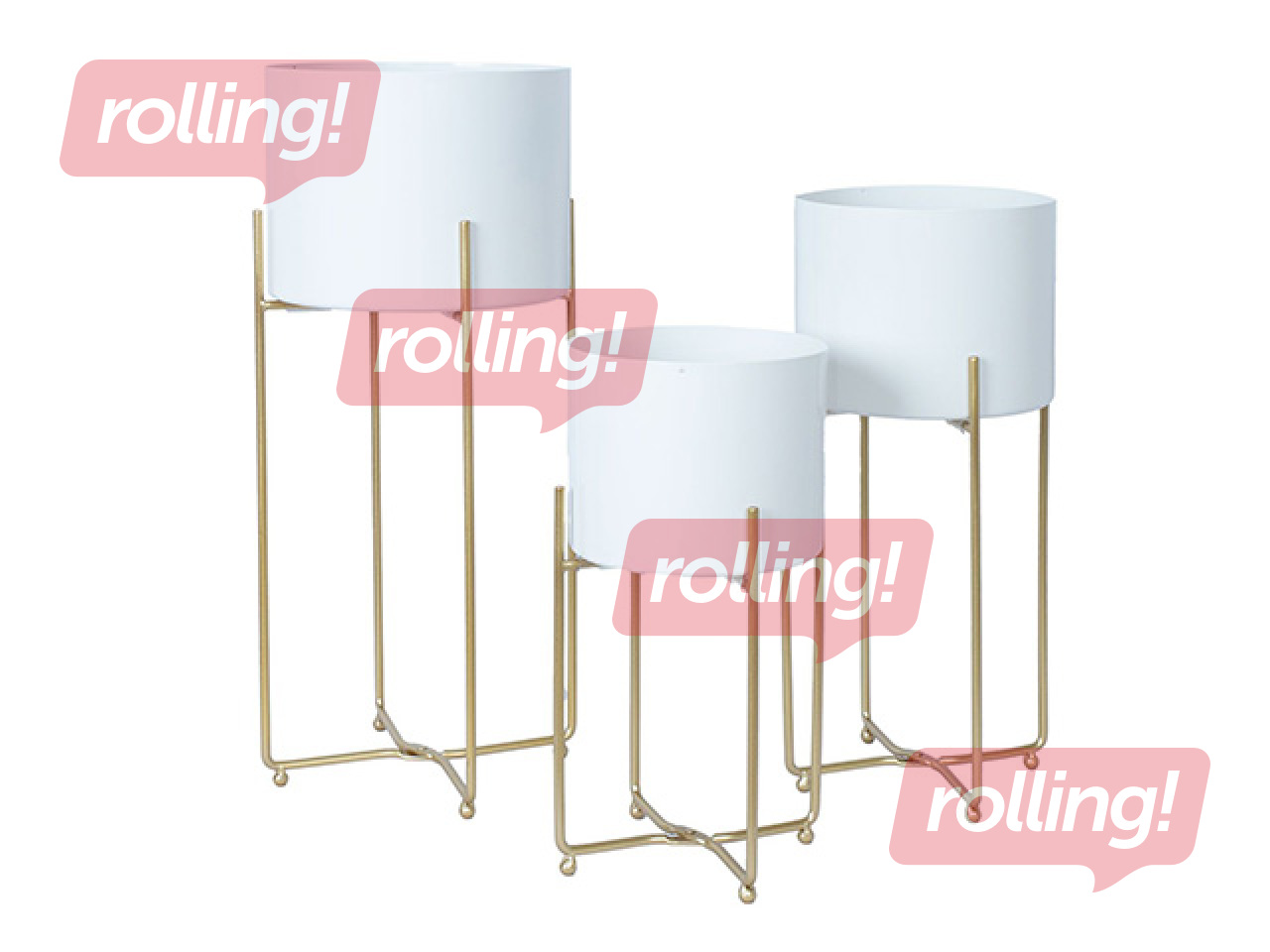 Decorative flower pot Deia White L, with stand, metal, white, 24.5×23.5×57cm