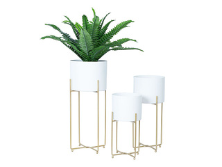 Decorative flower pot Deia White L, with stand, metal, white, 24.5×23.5×57cm