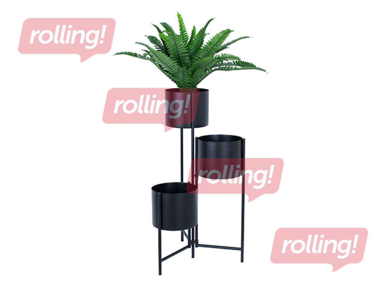 Dekoratīvais puķu pods Deia Trio, ar statīvu, metāla, melns, 23x22.5x75.5cm