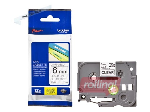 Ламинированная лента Brother  TZe-111 шириной 6 мм x 8 м, Чёрный текст на прозрачном фоне