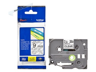 Ламинированная лента Brother TZe-121 шириной 9 мм x 8 м, Чёрный текст на прозрачном фоне