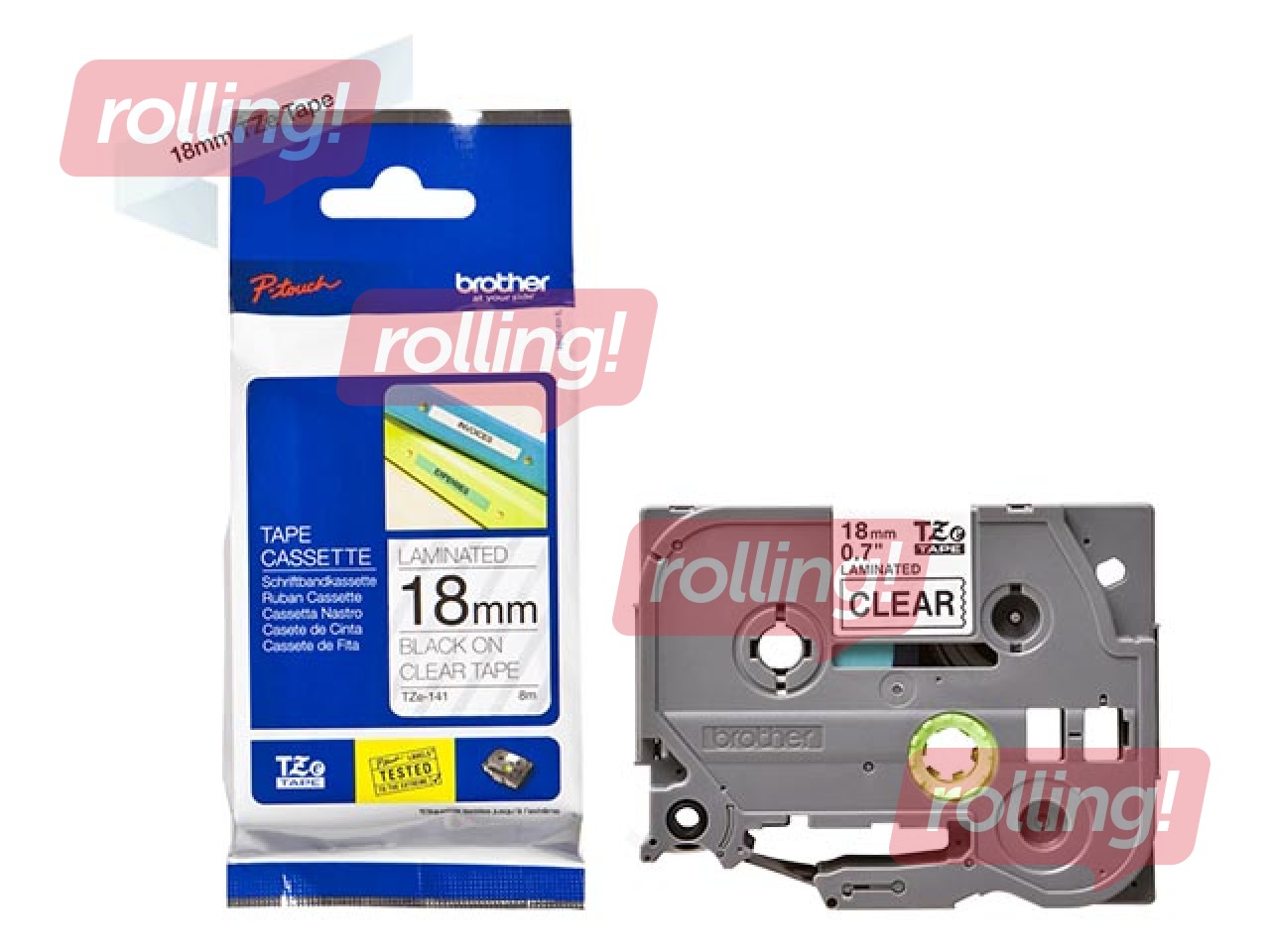 Lente Brother TZe-141, Melns uz caurspīdīga, 18mm, 8 m, laminēta