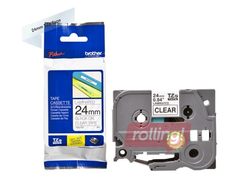 Brother TZe-151 - Black printing on Clear Tape, laminated, 24mm width, 8m length