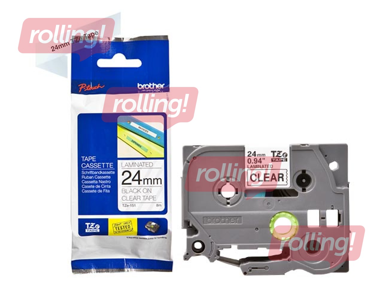 Brother TZe-151 - Black printing on Clear Tape, laminated, 24mm width, 8m length