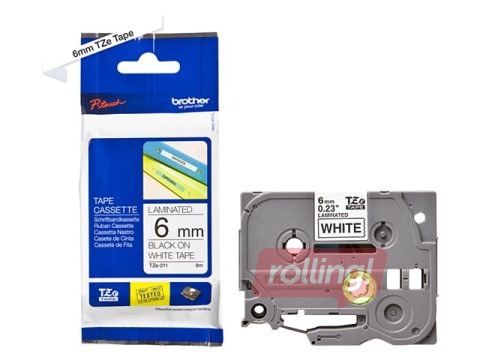 Brother TZe-211 - Black printing on White Tape, Laminated, 6mm width, 8m length