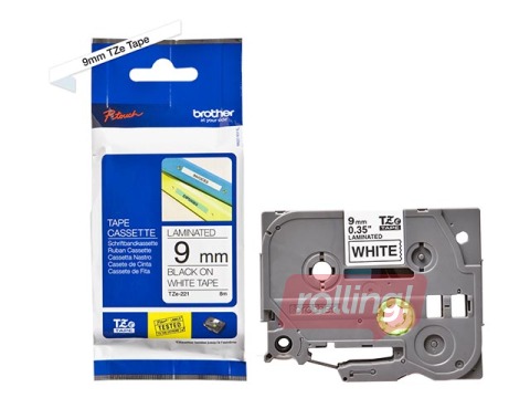 Brother TZe-221 - Black printing on White Tape, Laminated, 9 mm width, 8m length