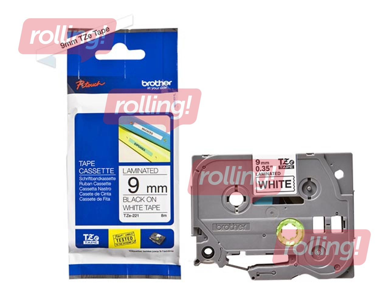 Brother TZe-221 - Black printing on White Tape, Laminated, 9 mm width, 8m length