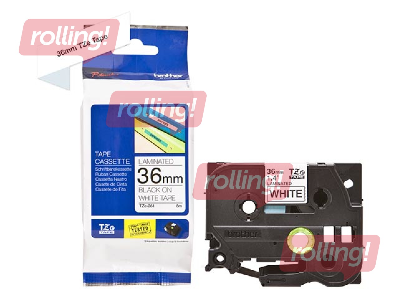 Brother TZe-261 - Must trükk valgel lindil, lamineeritud, 36mm laiune, 8m pikkune