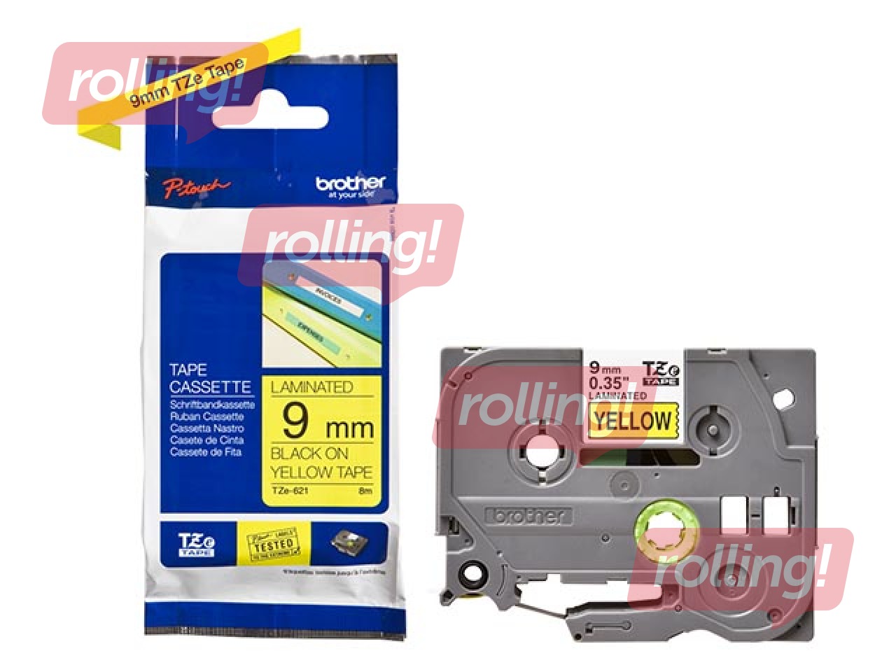 Lente Brother TZe-621, Melns uz dzeltena, 9mm, 8 m, laminēta