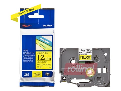 Brother TZe-631 Black printing on Yellow Tape, Laminated, 12mm width, 8m length