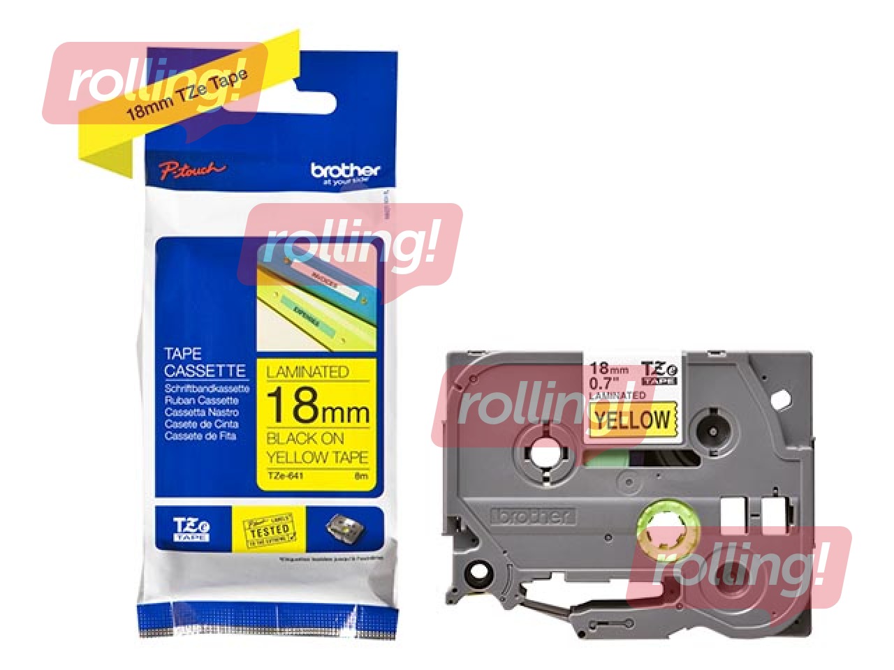 Lente Brother TZe-641, Melns uz dzeltena, 18mm, 8 m, laminēta