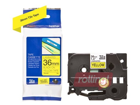 Brother TZe-661 - Black printing on Yellow Tape, laminated, 36mm width, 8m length