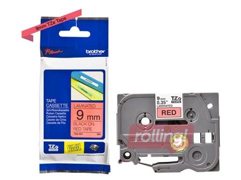 Brother TZe-421- Black printing on Red Tape, laminated, 9mm width, 8m length
