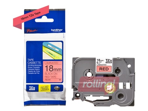 Ламинированная лента Brother TZe-441 шириной 18 мм x 8 м, Черный текст на красном фоне