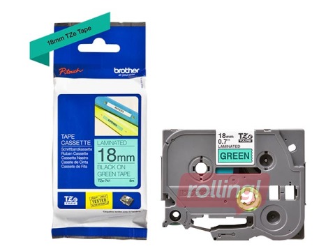 Brother TZe-741- Black printing on Green Tape, laminated, 18mm width, 8m length