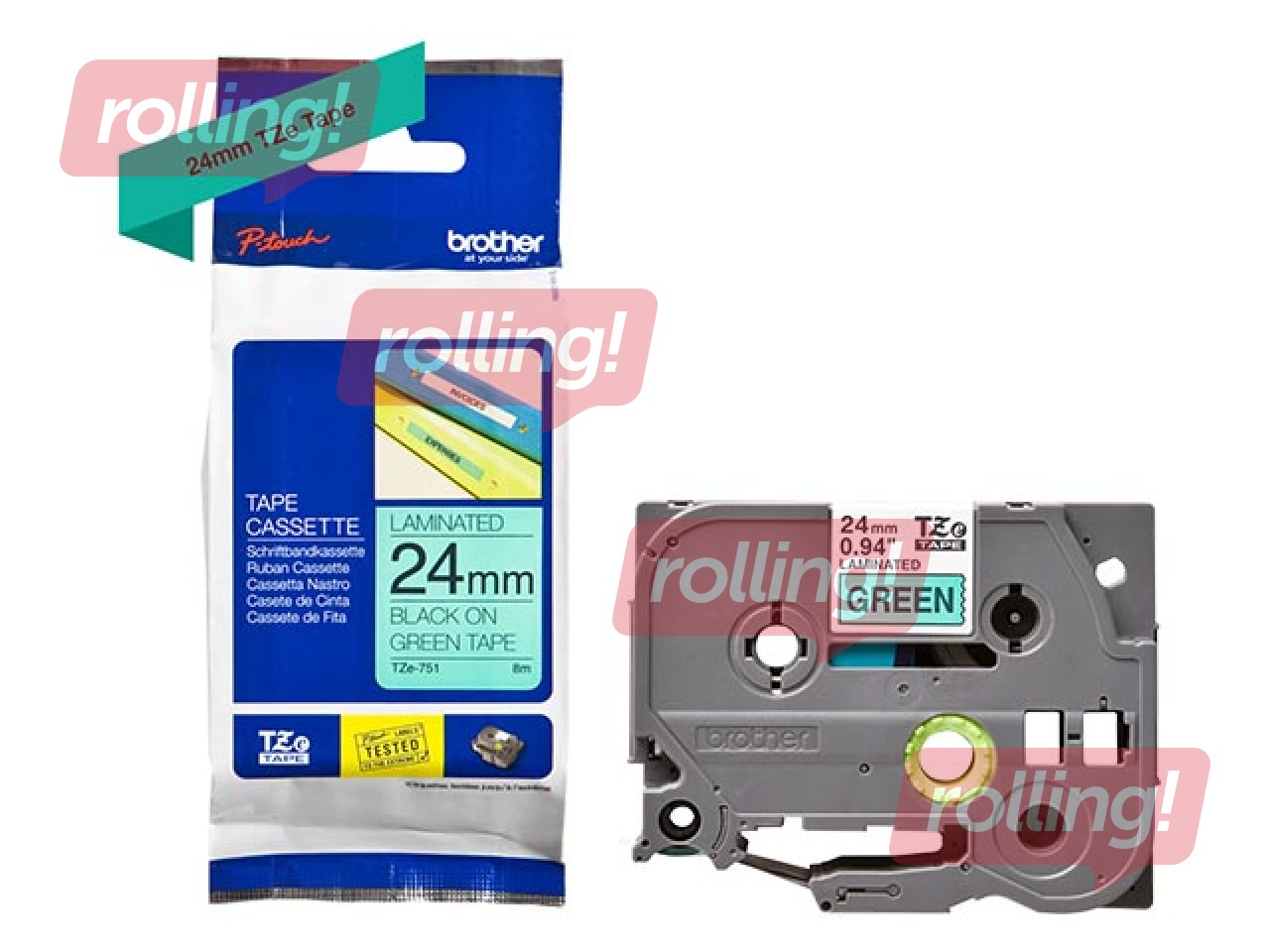 Lente Brother TZe-751, Melns uz zaļa,24mm, 8 m, laminēta