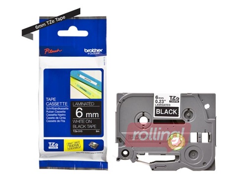 Lente Brother TZe-315, Balts uz melna, 6mm, 8 m, laminēta