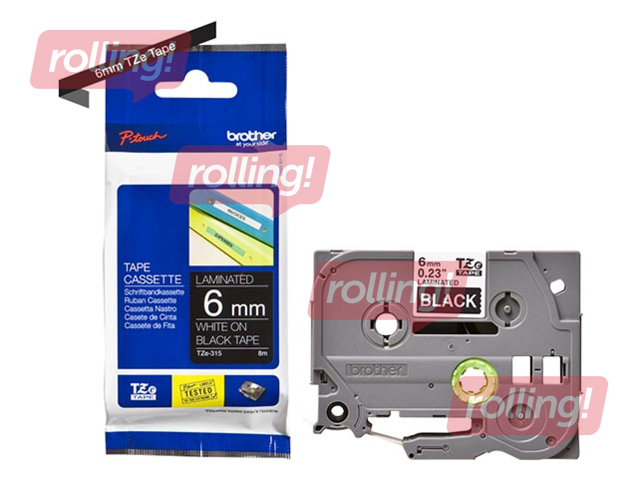 Lente Brother TZe-315, Balts uz melna, 6mm, 8 m, laminēta