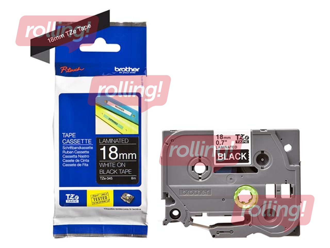 Lente Brother TZe-345, Balts uz melna, 18mm, 8 m, laminēta