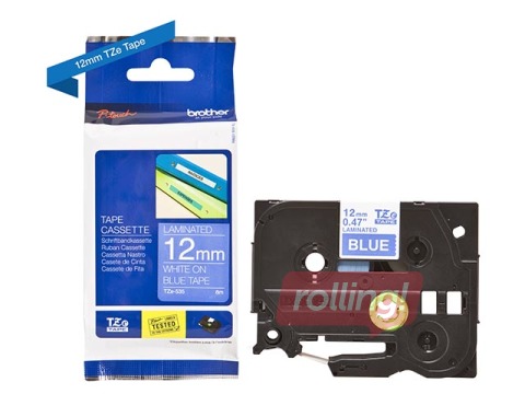 Brother TZe-535- White printing on Blue Tape, laminated, 12mm width, 8m length