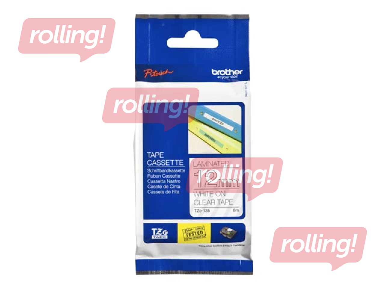 Brother TZe-135 Valge trükk puhtal lindil, lamineeritud, 12mm, 8 m