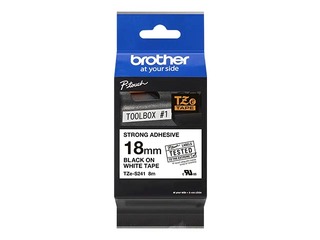 Labelling Tape Cassette Brother TZe-S241 Black on White, 18mm wide, 8m, Strong Adhesive
