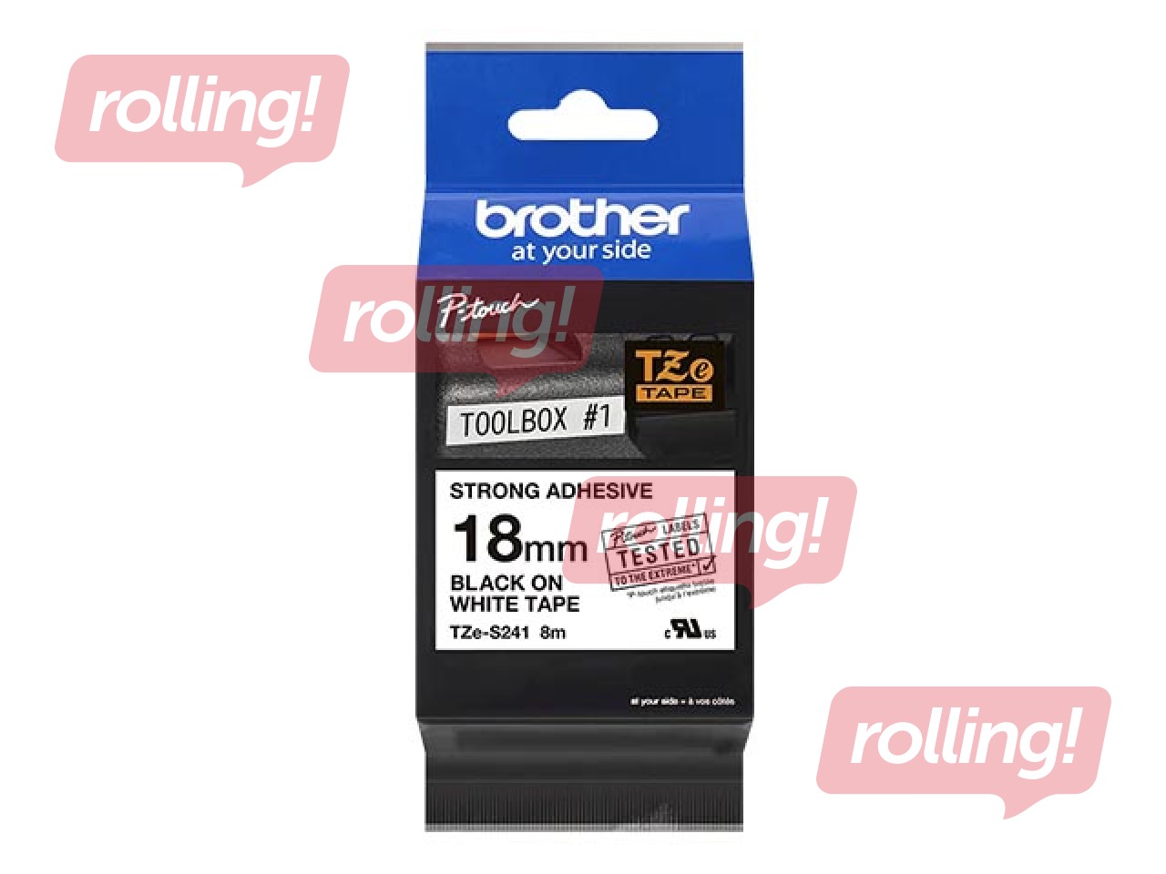Labelling Tape Cassette Brother TZe-S241 Black on White, 18mm wide, 8m, Strong Adhesive
