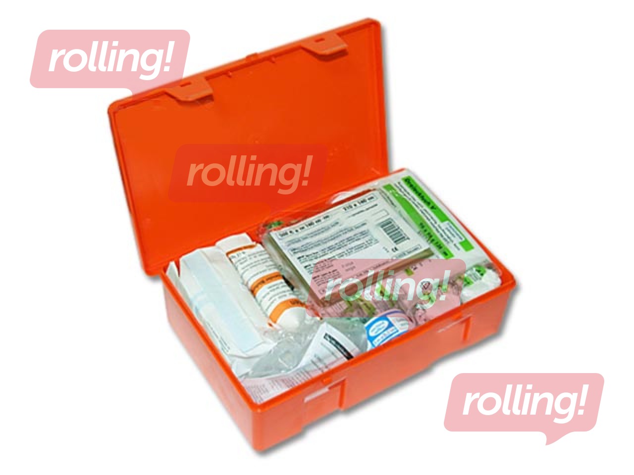 Pirmās palīdzības aptieciņa uzņēmumiem, plastmasas kastītē ar sienas turētāju