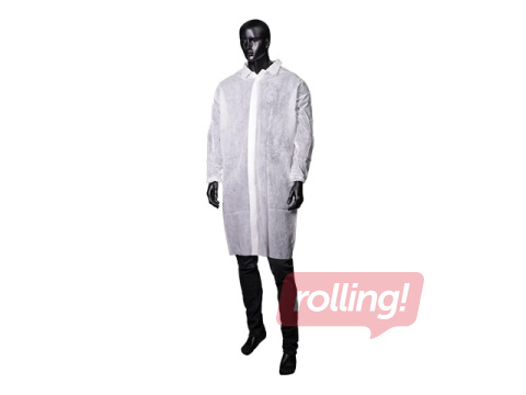 Halāts ar spiedpogām Med-Comfort, vienreizlietojams, balts, L izm.