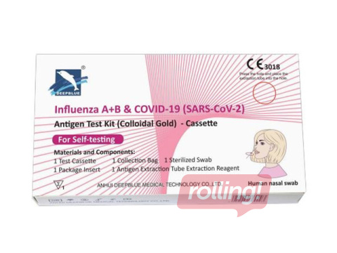Covid-19 DeepBlue 3in1, ātrais SARS-CoV-2 antigēna, gripas A+B tests, siekalu