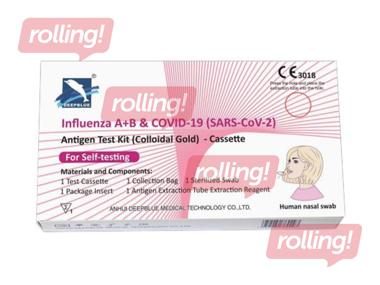 Covid-19 DeepBlue 3in1, ātrais SARS-CoV-2 antigēna, gripas A+B tests, siekalu