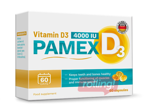 Uztura bagātinātājs Pamex, D3 vitamīns, 4000IU, 60 kapsulas