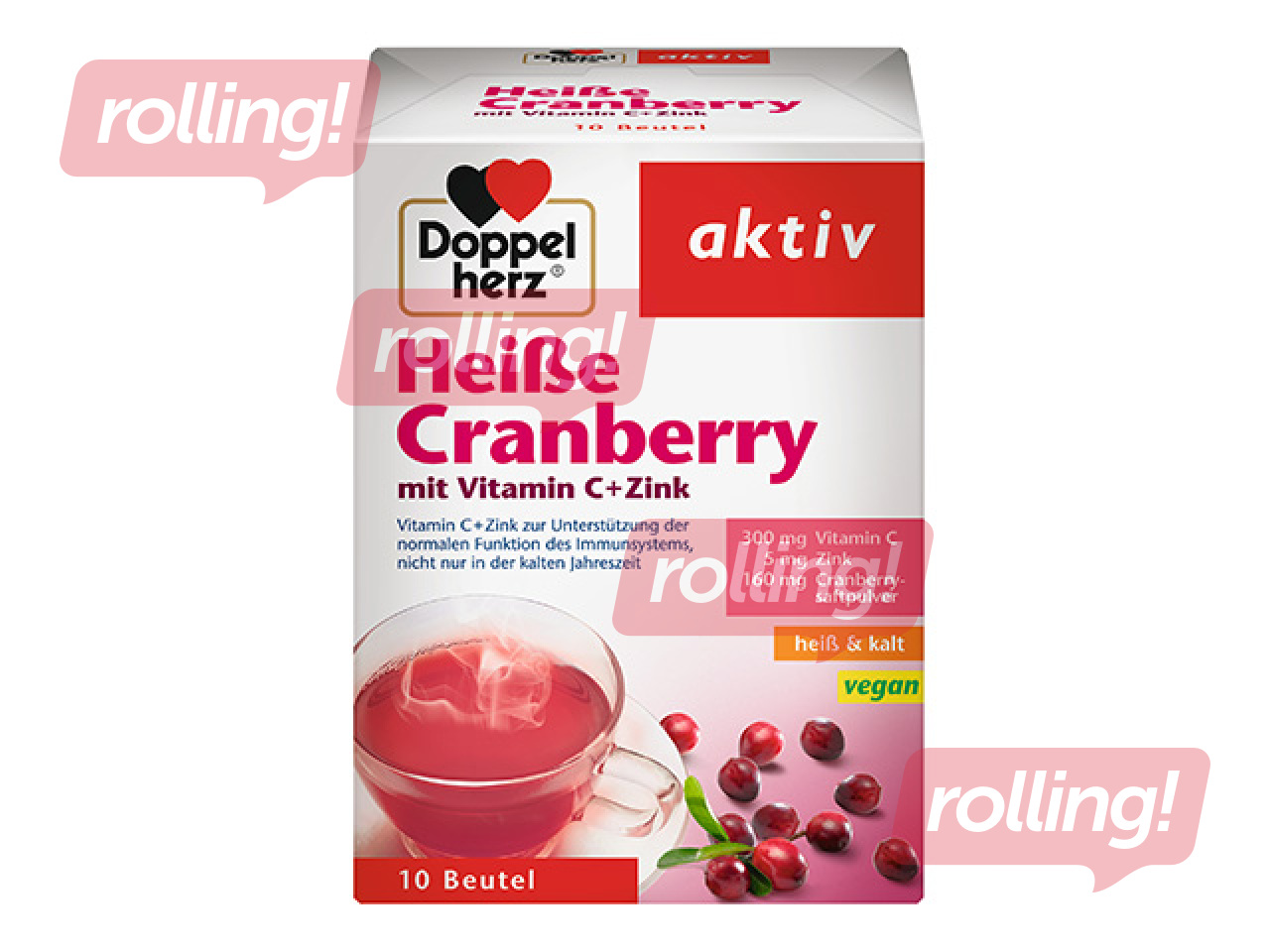 Uztura bagātinātājs Doppelherz, karstais dzērveņu dzēriens ar C vitamīnu un cinku, 10paciņas