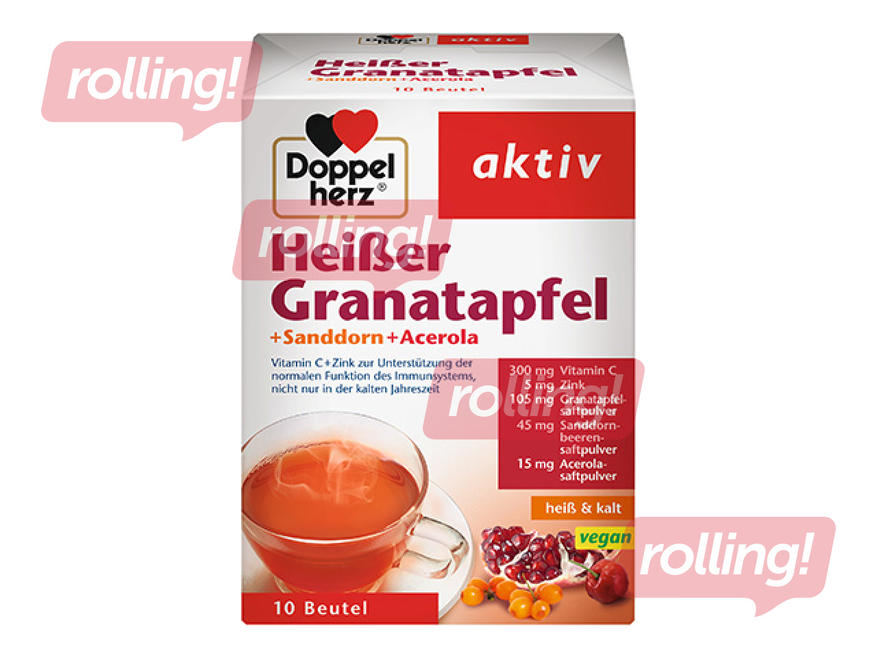 Uztura bagātinātājs Doppelherz, karstais granātābolu dzēriens ar C vitamīnu un cinku, 10paciņas