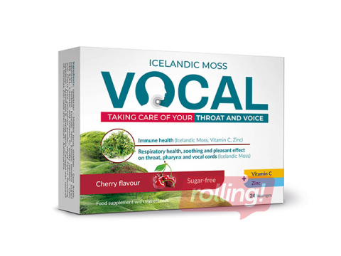 Uztura bagātinātājs Vocal, sūkājamās pastilas ar ķiršu garšu, 24 pastilas