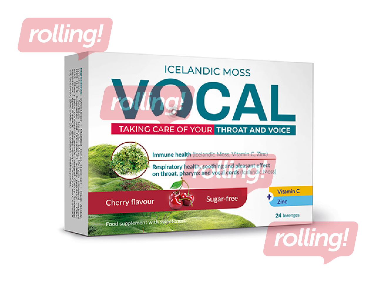 Uztura bagātinātājs Vocal, sūkājamās pastilas ar ķiršu garšu, 24 pastilas