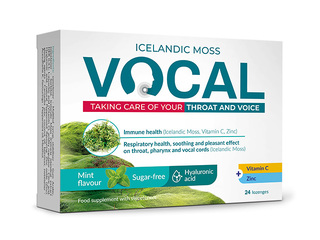 Toidulisand Vocal, piparmündimaitselised imemistabletid hüaluroonhappega, 24 tabletti