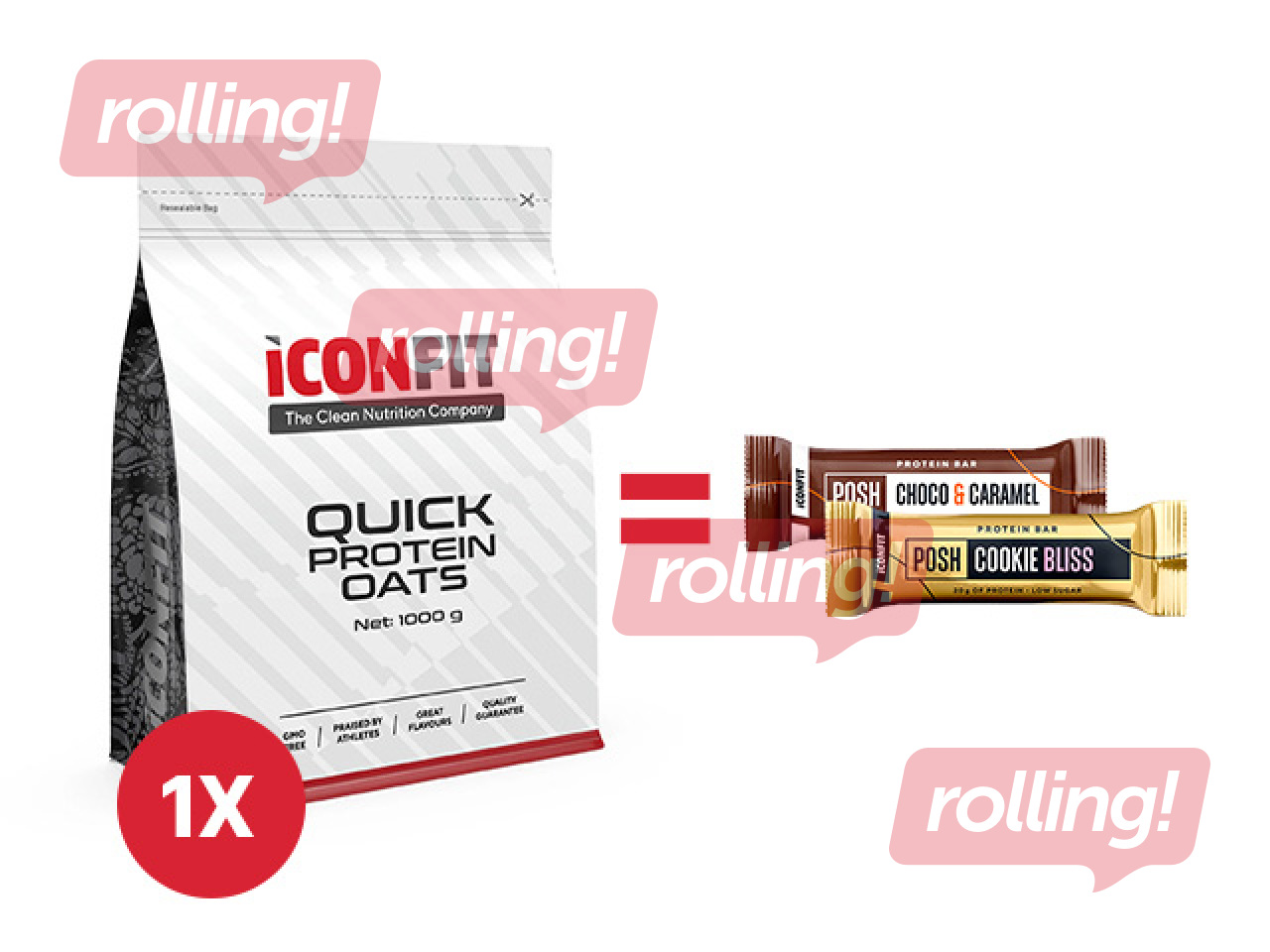 Auzu pārslas Iconfit, ātrās, proteīnu, ābolu-kanēļa, 1kg + AKCIJA! Pērc Iconfit auzu pārslas un saņe