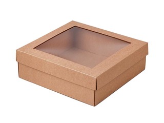 Gift box with window, 245x245x80mm, brown