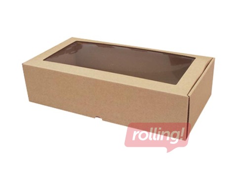 Iesaiņošanas kaste ar logu, 320x165x83mm, ar atlokāmu vāku, brūna