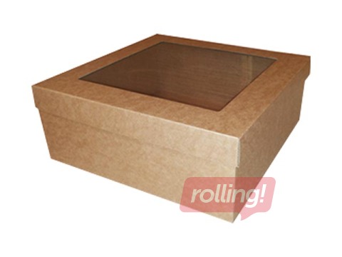 Microcorrugated cardboard box with window, 250x250x100mm, brown